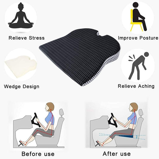 Lux Bai Car Wedge Seat Cushion – Memory Foam Driving Support for Better Posture & Visibility (Non-Slip, Breathable Mesh)